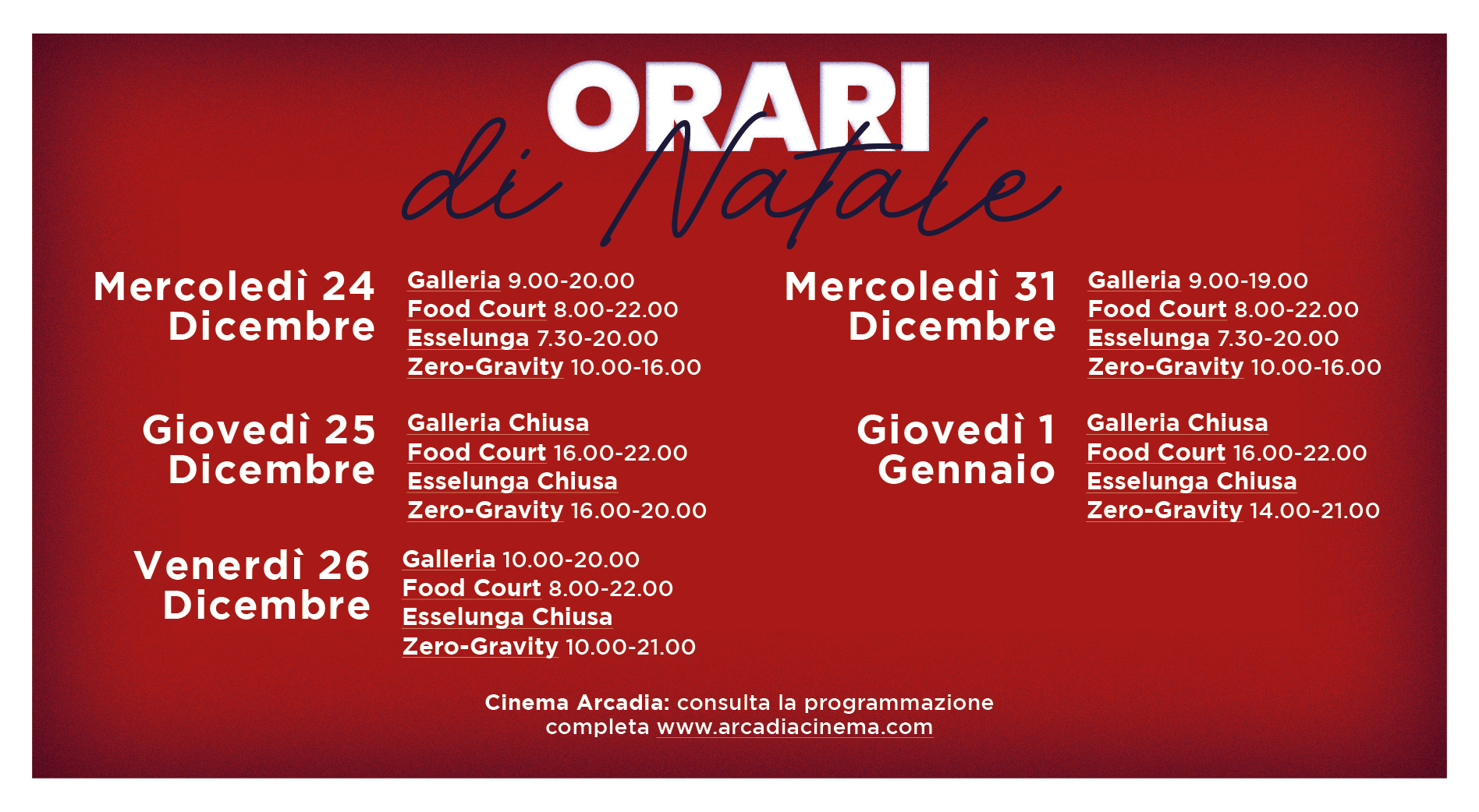 Orari Speciali Natale 2025